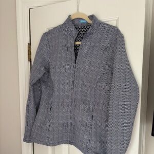 J McLaughlin Billie Jacket size L navy/white chevron full zip long sleeve